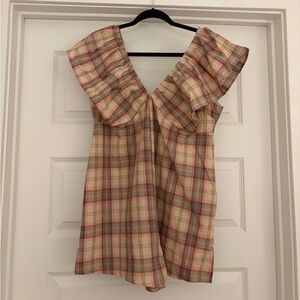 Plaid Ruffle V-Neck Romper